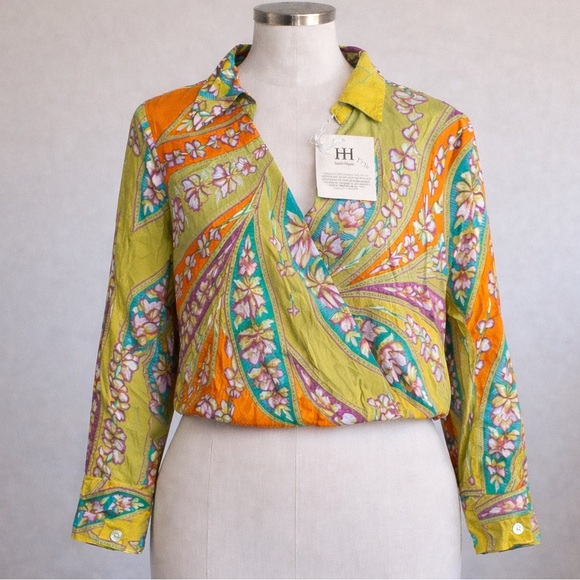 Haute Hippie Tops - Haute Hippie NWT Cropped Faux Wrap Blouse Top Floral Boho Elastic Waist Size L